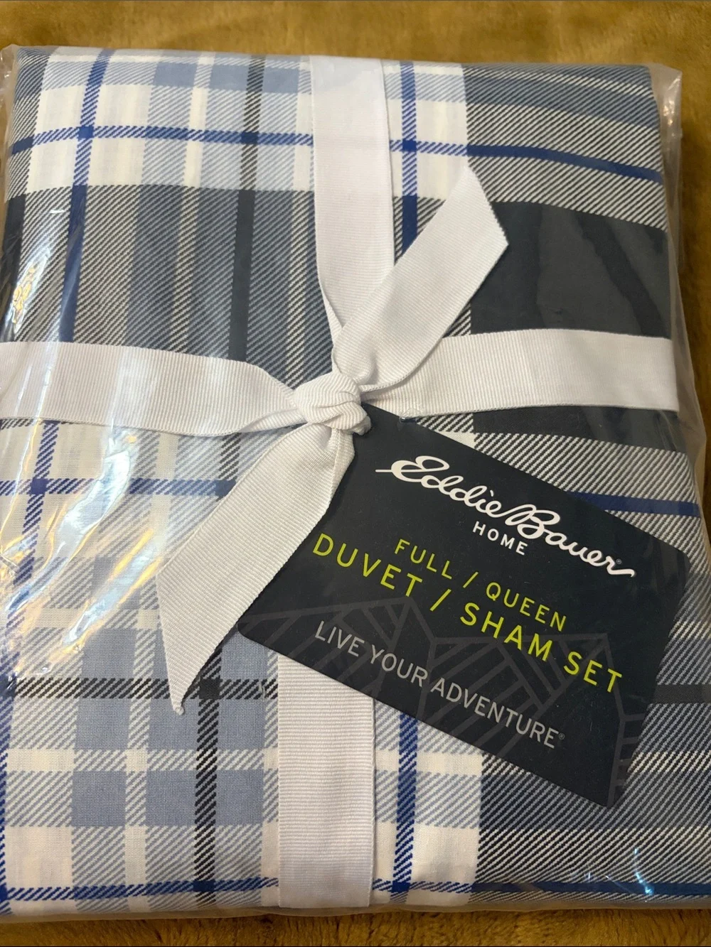 Eddie Bauer Navy, White & Light Blue Plaid Duvet Sham Set for full or queen New